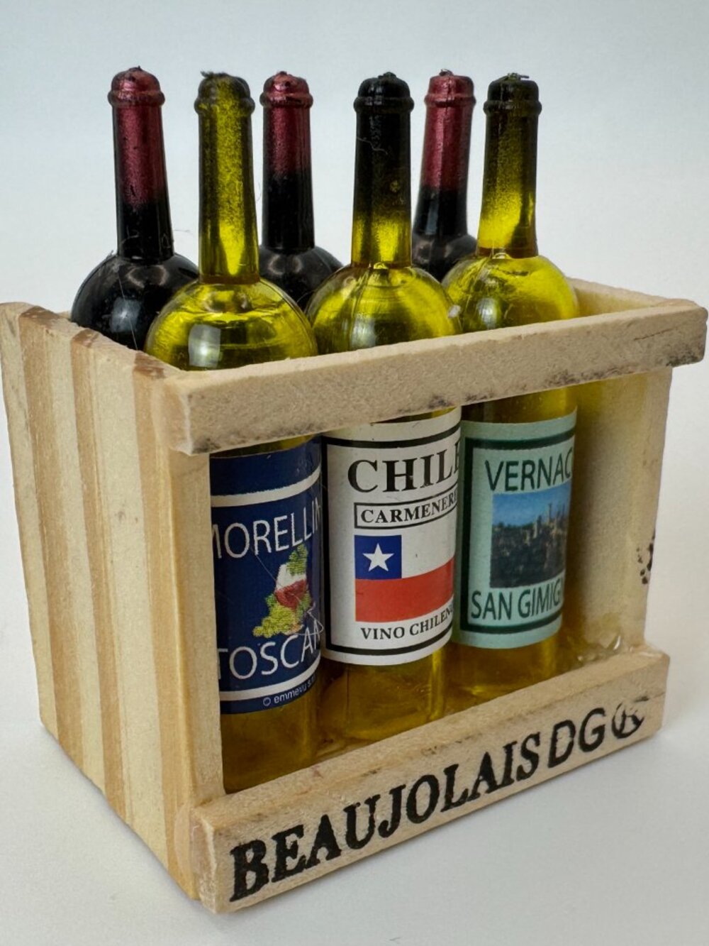 Beaujolais DG Dollhouse Miniature WOOD CRATE 6 WINE BOTTLES 1:6 Barbie Playscale